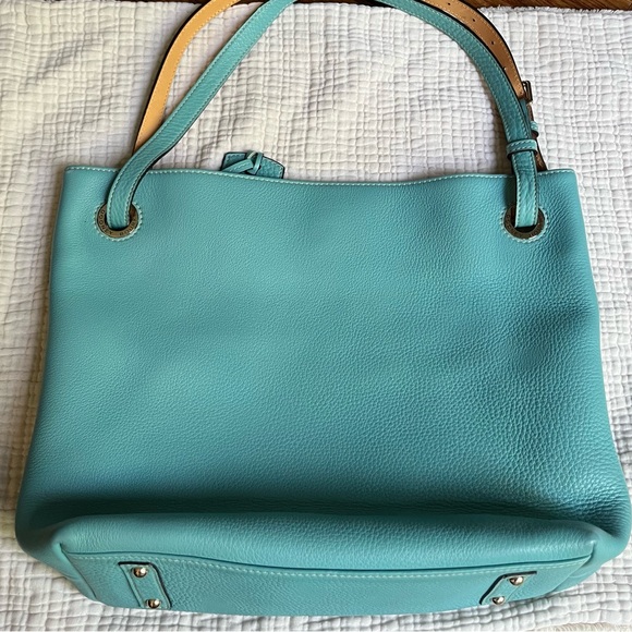 Dooney and Bourke | Light Aqua Blue Leather Portofino Grommet Shopper Tote Bag - Picture 8 of 13